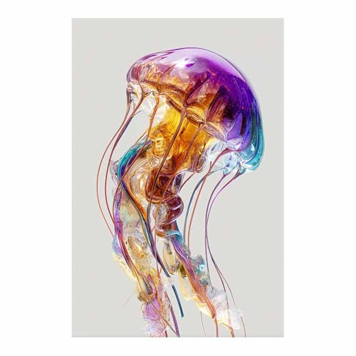CUDAOO Leinwandbilder Moderne Kunst Abstrakte Wanddeko Kunstdrucke Bunte Quallen für Schlafzimmer Home Wohnung Bild Wohnzimmer(Hellgrau Violett176)-70x100cm Ungerahmt von CUDAOO