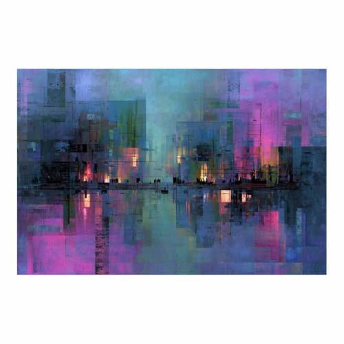 CUDAOO Leinwandbilder Moderne Kunst Abstrakte Wanddeko Kunstdrucke Bunte Stadtschatten für Schlafzimmer Home Wohnung Bild Wohnzimmer(Hellgrau Violett86)-60x90cm Ungerahmt von CUDAOO