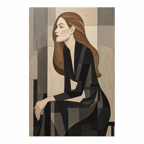 CUDAOO Leinwandbilder Moderne Kunst Abstrakte Wanddeko Kunstdrucke Geometrische Frau für Schlafzimmer Home Wohnung Bild Wohnzimmer(Dunkelgrau200)-60x80cm Ungerahmt von CUDAOO