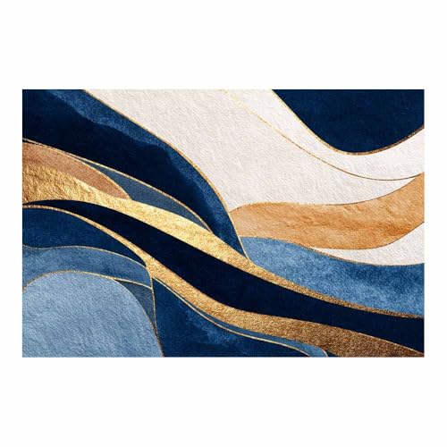 CUDAOO Leinwandbilder Moderne Kunst Abstrakte Wanddeko Kunstdrucke Gold- und Blaumuster für Schlafzimmer Home Wohnung Bild Wohnzimmer(Goldene146)-60x80cm Ungerahmt von CUDAOO