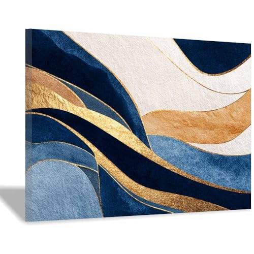 CUDAOO Leinwandbilder Moderne Kunst Abstrakte Wanddeko Kunstdrucke Gold- und Blaumuster für Schlafzimmer Home Wohnung Bild Wohnzimmer(Goldene146)-60x90cm Gerahmt von CUDAOO