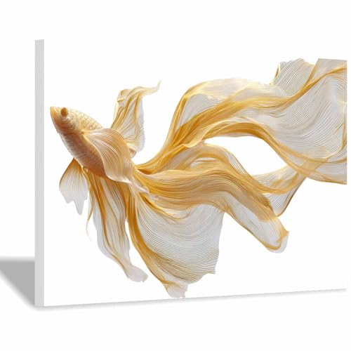 CUDAOO Leinwandbilder Moderne Kunst Abstrakte Wanddeko Kunstdrucke Goldener Goldfisch für Schlafzimmer Home Wohnung Bild Wohnzimmer(Goldene107)-70x100cm Gerahmt von CUDAOO