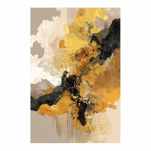 CUDAOO Leinwandbilder Moderne Kunst Abstrakte Wanddeko Kunstdrucke Goldfarbenes Tuschemuster für Schlafzimmer Home Wohnung Bild Wohnzimmer(Goldene155)-40x60cm Ungerahmt von CUDAOO