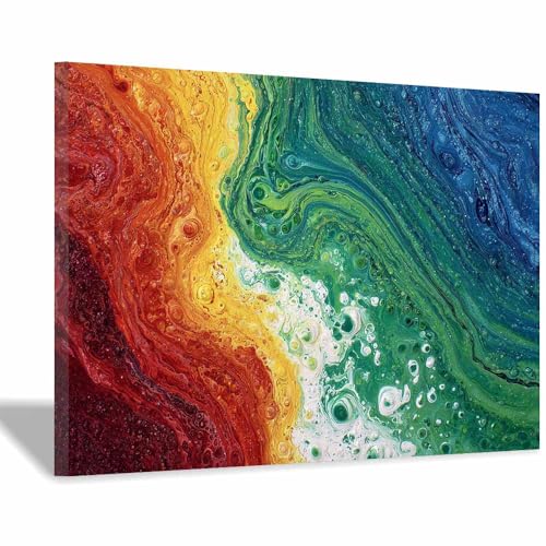 CUDAOO Leinwandbilder Moderne Kunst Abstrakte Wanddeko Kunstdrucke Regenbogen-Muster für Schlafzimmer Home Wohnung Bild Wohnzimmer(Mehrfarbige95)-40x60cm Gerahmt von CUDAOO