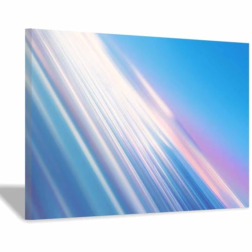 CUDAOO Leinwandbilder Moderne Kunst Abstrakte Wanddeko Kunstdrucke Schräge Lichtbänder für Schlafzimmer Home Wohnung Bild Wohnzimmer(Hellblau65)-60x90cm Gerahmt von CUDAOO