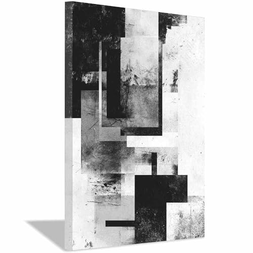 CUDAOO Leinwandbilder Moderne Kunst Abstrakte Wanddeko Kunstdrucke Schwarz-weiß Blöcke für Schlafzimmer Home Wohnung Bild Wohnzimmer(Schwarz Weiß251)-70x100cm Gerahmt von CUDAOO