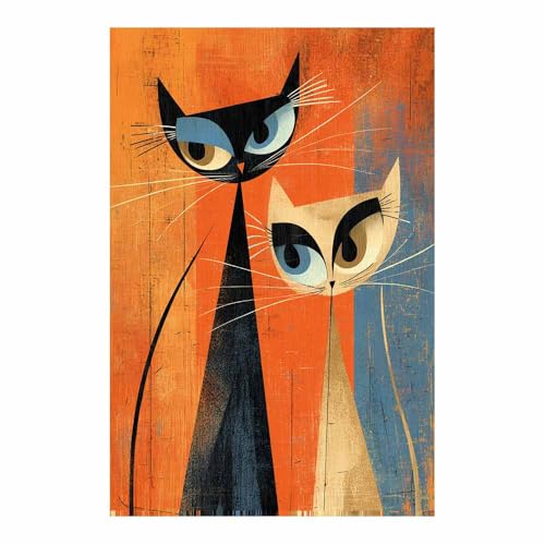 CUDAOO Leinwandbilder Moderne Kunst Abstrakte Wanddeko Kunstdrucke Zwei Katzen für Schlafzimmer Home Wohnung Bild Wohnzimmer(Orange281)-20x30cm Ungerahmt von CUDAOO