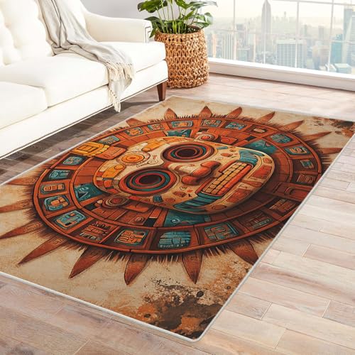 CUDAOO Pflanzenmuster Teppich Maya-Teller Teppich Wohnzimmer Schlafzimmer(Braun)-120x150cm von CUDAOO
