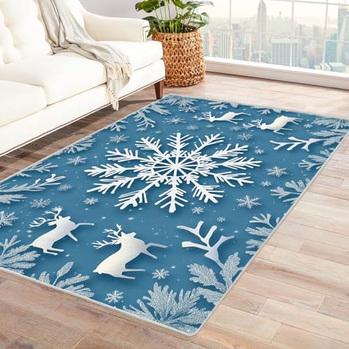 CUDAOO Pflanzenmuster Teppich Schneehirsch-Bild Teppich Wohnzimmer Schlafzimmer(Rot)-90x150cm von CUDAOO