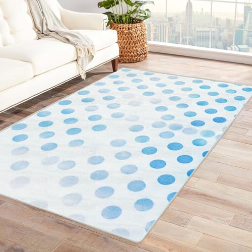 CUDAOO Teppich Mit Pflanzenmuster Blaue Punktmuster Für Wohnzimmer, Sofa, Tisch, Flur, Fußmatte,Schlafzimmer(Blau)-240x300cm von CUDAOO