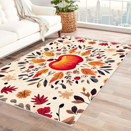 CUDAOO Teppich Mit Pflanzenmuster Herbstfruchtgemälde Für Wohnzimmer, Sofa, Tisch, Flur, Fußmatte,Schlafzimmer(Orange)-240x300cm von CUDAOO