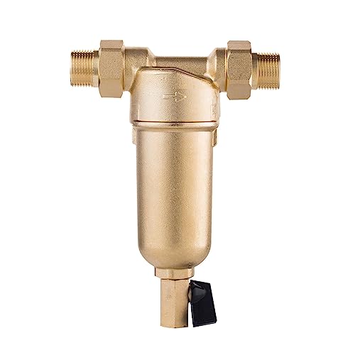 Wasserfiltersystem unter der Spüle Siphon Backwas Vorfilter-Heißwasserfilter, Ganzmessing-Reinigungssystem, Edelstahlgeflecht-Vorfilter mit Messgerät for heißes Wasser(Whole brass,0.5 inch) von CUDTAPI