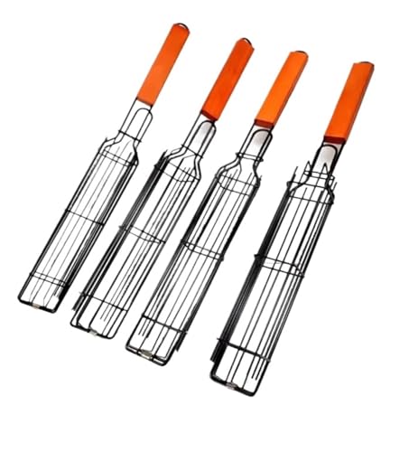 1/2/4 STÜCK BBQ-Grillkorb mit Holzgriff, wiederverwendbar, antihaftbeschichtet, Grillnetz-Clip for Gemüse, Fleisch, Hot Dog im Freien(1pc) von CUDVOLHTU