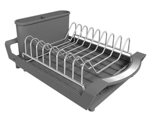 1 Stück erweiterbarer kleiner Abtropfständer, Abtropfgestell for Küchentheke, Abtropfgestell mit abnehmbarem Besteckhalter(Gray) von CUDVOLHTU