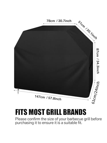 147 x 61 x 122 cm Grillabdeckung for Gasgrill, kompatibel mit Weber BBQ Char Broil Outback, wasserdicht, strapazierfähig, UV-beständig(Black) von CUDVOLHTU