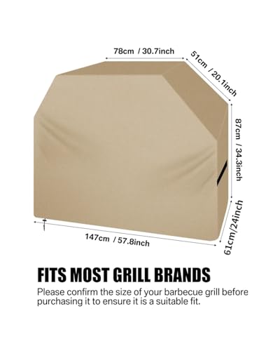 147 x 61 x 122 cm Grillabdeckung for Gasgrill, kompatibel mit Weber BBQ Char Broil Outback, wasserdicht, strapazierfähig, UV-beständig(Khaki) von CUDVOLHTU
