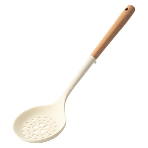 5 Stücke Silikon Holzgriff Kochwerkzeug Antihaft-Küchenutensilien Silikonspatel Backen Küchenutensilien Werkzeug(Colander) von CUDVOLHTU