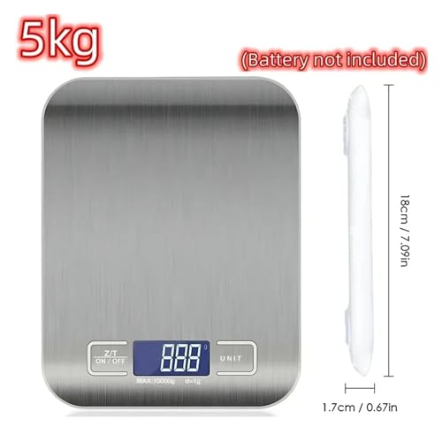 5 kg/1 g digitale Küchenwaage LED Edelstahl Hochpräzise elektronische Waage Home Schmuck Wiegen Backwerkzeuge(White 5kg 1g) von CUDVOLHTU