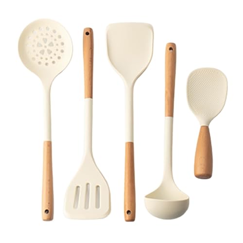 5-teiliges Silikon-Küchenutensilien-Set mit Holzgriff, antihaftbeschichteter Spatel, Kochgeschirr-Set, gebratener Schaufel, undichtem Löffel, Reislöffel, Küchenwerkzeug(4K 3.5X 90X) von CUDVOLHTU