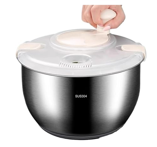 6L Salatschleuder Edelstahl Große Gemüsewaschmaschine Mit PP, for Obstwaschmaschine Pasta & Pommes Spinner Salattrockner von CUDVOLHTU