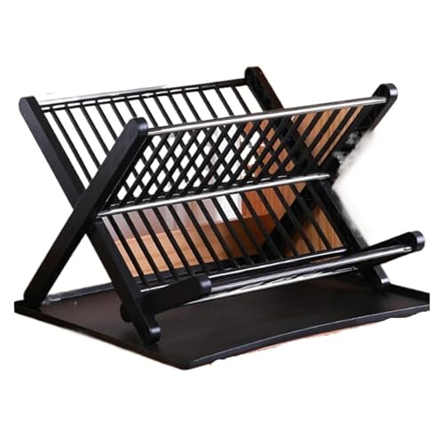 Abtropfgestell, faltbar, 2-stöckig, Schüssel, Abtropfgestell, Aufbewahrungskorb, Geschirrkorb, Küchenorganizer, Tellerabtropfhalter(Black) von CUDVOLHTU