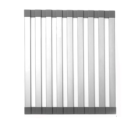 Abtropfgestell for Küchenspüle, faltbares Silikon-Rollgeschirr, Geschirr-Abtropfkorbregal(Grey 42x34.5cm) von CUDVOLHTU