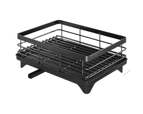 Abtropfgestell for die Küche, verstellbar, Edelstahl, 2 Ebenen, Teller-Organizer, Schüssel-Aufbewahrung, Utensilien(Black single-layer) von CUDVOLHTU