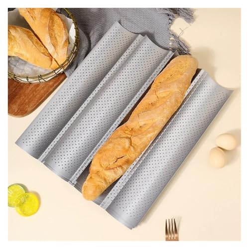 Antihaftbeschichtete perforierte französische Brotbackform aus Karbonstahl, Baguette-Pfanne, französische 4-Wellen-Laib-Backform(Black 4 slots) von CUDVOLHTU