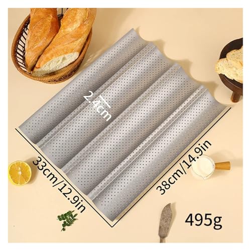 Antihaftbeschichtete perforierte französische Brotbackform aus Karbonstahl, Baguette-Pfanne, französische 4-Wellen-Laib-Backform(Silver 4 slots) von CUDVOLHTU