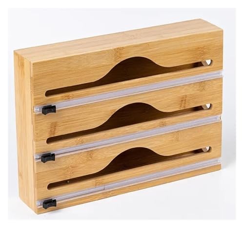 Bambus-Folienschneider, Mehrgitter-Folienschneider, Alufolie, einfache Aufbewahrungsbox, wandmontierte Küchenschneidebox(C(33.3X22X7CM)) von CUDVOLHTU