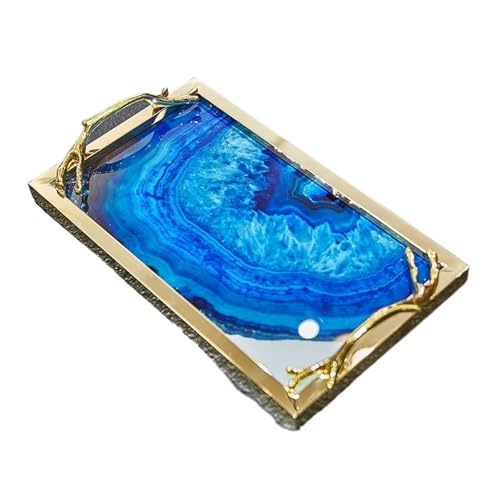 Blaue Meereslandschaft Dekorative Aufbewahrungstabletts, Organizer-Teller, Glastablett, Badezimmerregale(Golden Tray) von CUDVOLHTU