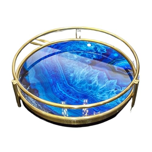 Blaue Meereslandschaft Dekorative Aufbewahrungstabletts, Organizer-Teller, Glastablett, Badezimmerregale(Round Tray) von CUDVOLHTU