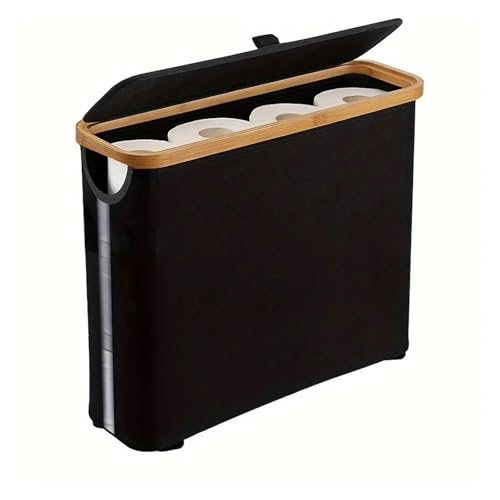 CUDVOLHTU 28L Toilettenpapieraufbewahrung Bambus, Toilettenpapierkorb mit Deckel Großer Toilettenpapierhalter(1pc Black) von CUDVOLHTU