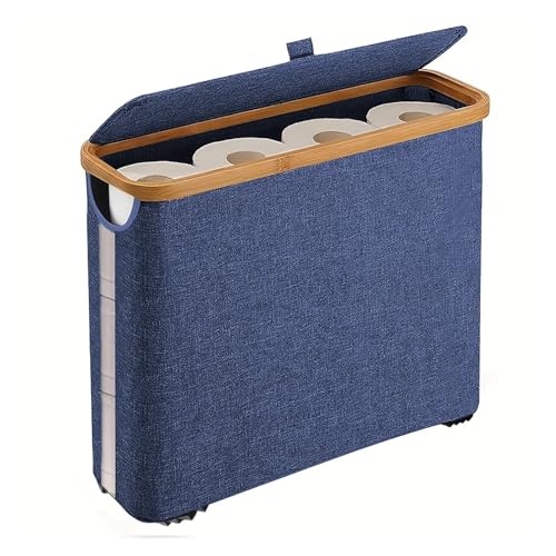 CUDVOLHTU 28L Toilettenpapieraufbewahrung Bambus, Toilettenpapierkorb mit Deckel Großer Toilettenpapierhalter(1pc Blue) von CUDVOLHTU
