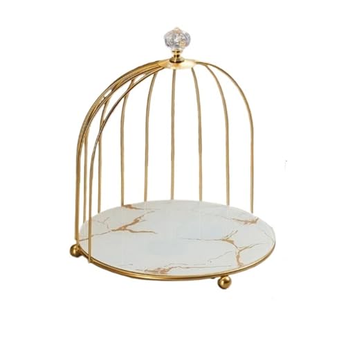 CUDVOLHTU Aufbewahrung mit vergoldeter Marmorstruktur, Tablett, rundes Serviertablett aus Glas, Schmuck-Organizer-Regal(C) von CUDVOLHTU