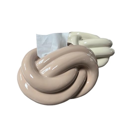CUDVOLHTU Creative Life Knot Fun Taschentuchbox, Wohnzimmer Couchtisch Esstisch Schlafzimmer Keramik Papierbox(Milk Coffee Knot) von CUDVOLHTU