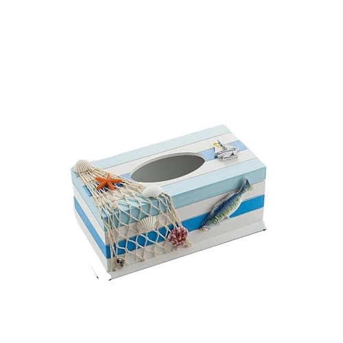 CUDVOLHTU Dekorative nautische Taschentuchbox aus Holz, Abdeckung, nautische Serviettenbox, Halter – rechteckig – strukturierte Oberfläche(E) von CUDVOLHTU