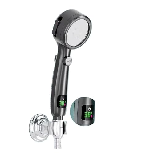 CUDVOLHTU Handbrause mit hohem Druck for Badezimmer, Einstellbarer Strahl, Digitale LED-Temperaturanzeige(Sxhs-Black) von CUDVOLHTU