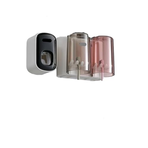 CUDVOLHTU Kompatibel mit ECOCO Badezimmer-Zahnbürste, Halter-Organizer mit Zahnpasta-Auspresser und Wandhalterung(2cups Black Squeezer) von CUDVOLHTU