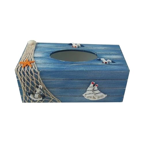 CUDVOLHTU Korb Mediterrane dekorative Taschentuchbox, Serviettenhalter am Meer, nautischer Leuchtturm aus Holz for den Schreibtisch(Blue) von CUDVOLHTU