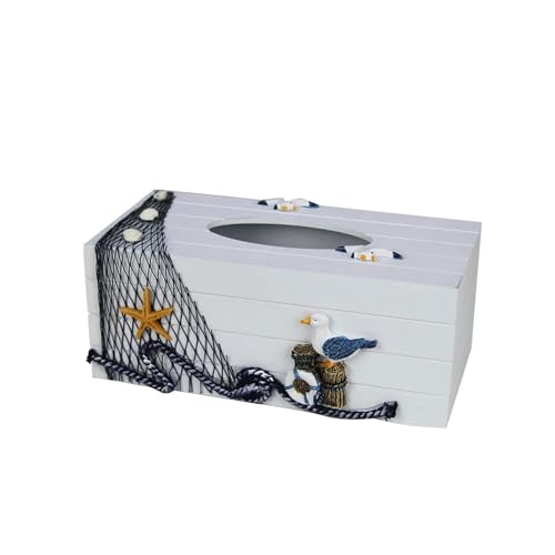 CUDVOLHTU Korb Mediterrane dekorative Taschentuchbox, Serviettenhalter am Meer, nautischer Leuchtturm aus Holz for den Schreibtisch(Sky-Blue) von CUDVOLHTU