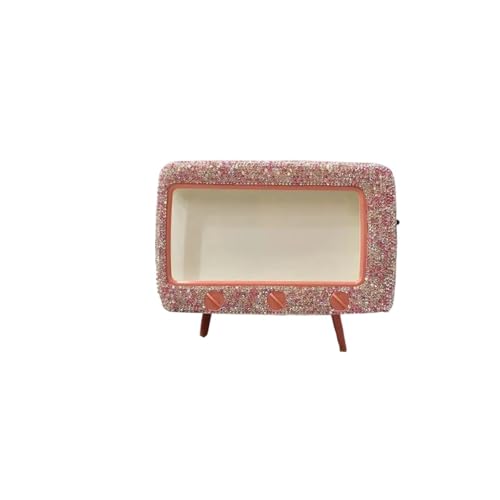 CUDVOLHTU Luxuriöse Taschentuchbox mit Diamanten, Telefonhalter mit doppeltem Verwendungszweck, kleine glitzernde Aufbewahrungsbox im TV-Stil(Pink) von CUDVOLHTU