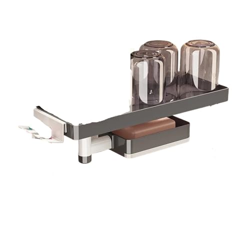 CUDVOLHTU Multifunktions-Badezimmer-Kosmetik-Aufbewahrungs-Organizer aus Kunststoff, Zahnbürsten-/Shampoo-Regal, Duschregal ohne Bohren(Grey Rack) von CUDVOLHTU