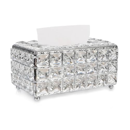 CUDVOLHTU Quadratische Kristallwürfel-Serviette, Spender-Serviettenbox im europäischen Stil, Taschentuchbox(Silver) von CUDVOLHTU