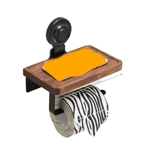 CUDVOLHTU Saugnapf-Walnuss-Taschentuchhalter, Toilettenpapierbox aus Massivholz, Toilettenpapier-Aufbewahrungsregal(Style A) von CUDVOLHTU