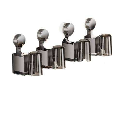 CUDVOLHTU Saugnapfhalter mit Quetscher, perforationsfreies Badezimmerregal, Mundwasserbecher, Zahnbürstenhalter(4 PCS Grey with Cup) von CUDVOLHTU
