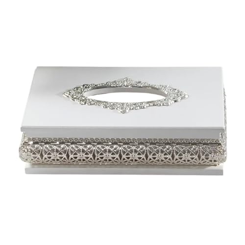 CUDVOLHTU Taschentuchbox aus Metall in Gold/Silber, Serviettenhalter aus Holz, hohl um das Taschentuch ZJH005(Silver) von CUDVOLHTU