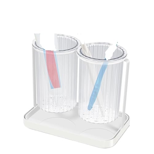 CUDVOLHTU Transparenter Zahnbürstenhalter, 2 Steckplätze, abnehmbare Zahnbürste, Standrollen-Utensilienhalter von CUDVOLHTU