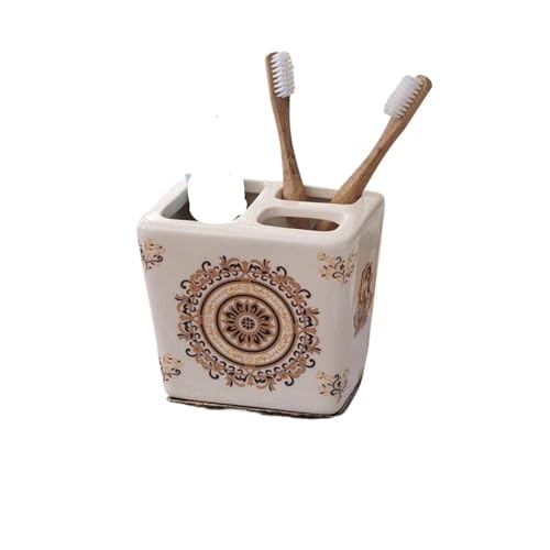 CUDVOLHTU Vintage Blume Keramik Zahnbürstenhalter Badezimmer Paar Zahnbürste Zahnpasta(A-11X8X14CM) von CUDVOLHTU