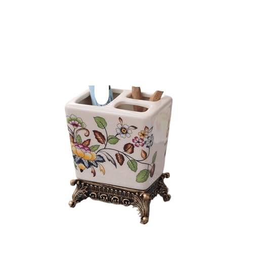 CUDVOLHTU Vintage Blume Keramik Zahnbürstenhalter Badezimmer Paar Zahnbürste Zahnpasta(B-11X8X14CM) von CUDVOLHTU